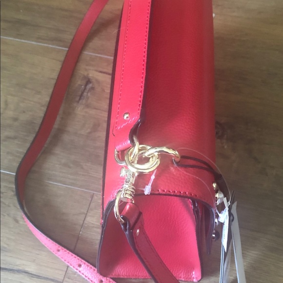 KARL LAGERFELD-NWT Red Leather Crossbody Handbag with Pearl Accents - Picture 10 of 16